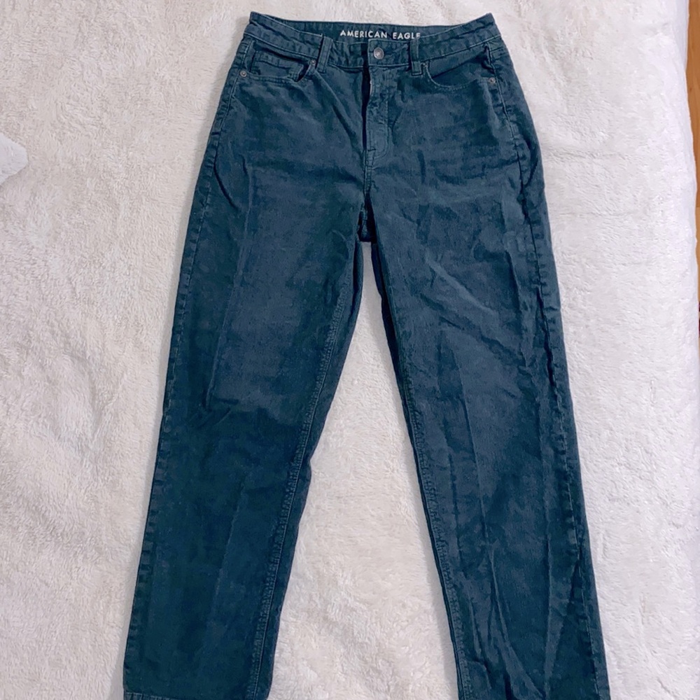 American Eagle Green Corduroy Mom Straight Jean - Picture 1 of 5